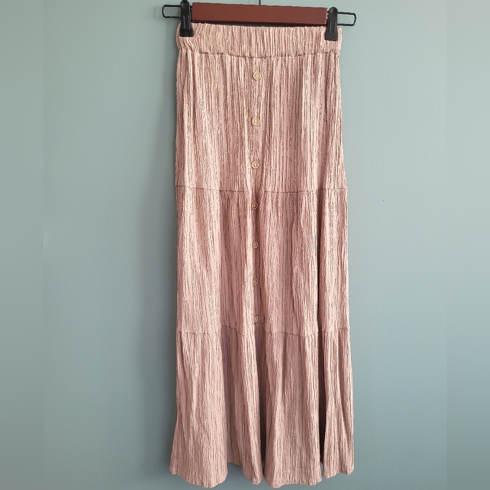 Beige Crinkle Maxi Skirt
